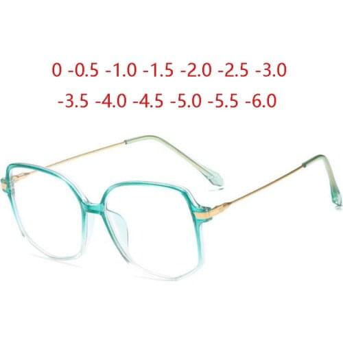 Oversized Polygon Myopia Spectacles Women Transparent Green Frame Photochromic Diopter Glasses Prescription 0 -0.5 -1.0 To -6.0