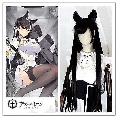 Atago Game Azur Lane Cosplay Wigs Halloween Carnival Azur Lane Costume adult women synthetic Hair wigs+ear Free Shipping