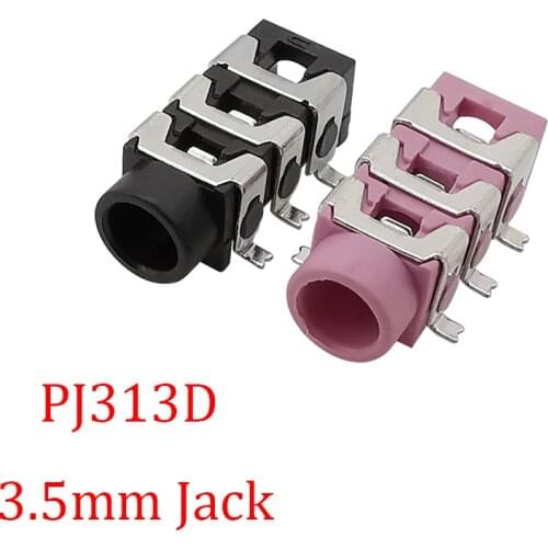 10Pcs/Lot PJ-313D 3.5mm Stereo Headphone Socket Audio Connectors PJ313D SMD 6Pin 3.5mm Earphone Female Jack Adapter Black Pink