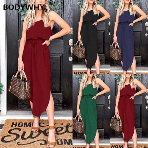 Sexy dress Beach Red Party So Lid Suspender Cape Split Dress Summer Hot European and American Temperament Professional