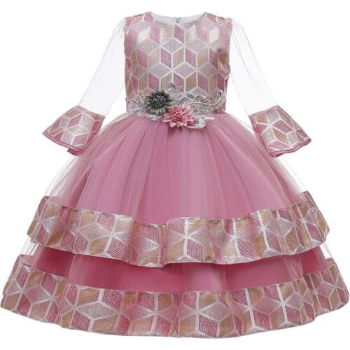 Embroidery Silk Princess Dress for Baby Girl Flower Elegant Girls Dresses Summer Party Christmas Halloween Kids Dresses Clothes