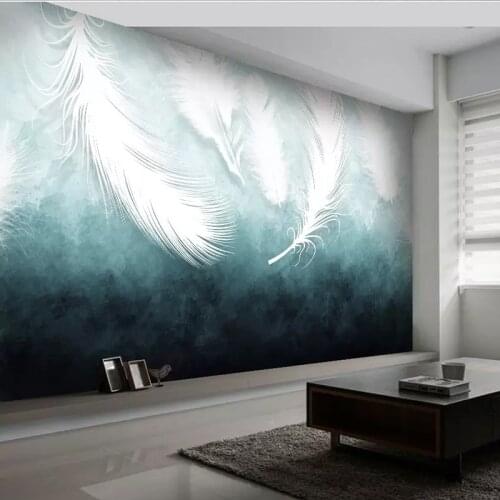 American Modern White Feather Texture Wall Covering Mural Art Wallpaper For Living Room TV Sofa Bedroom Home Decor 3D Wall Cloth