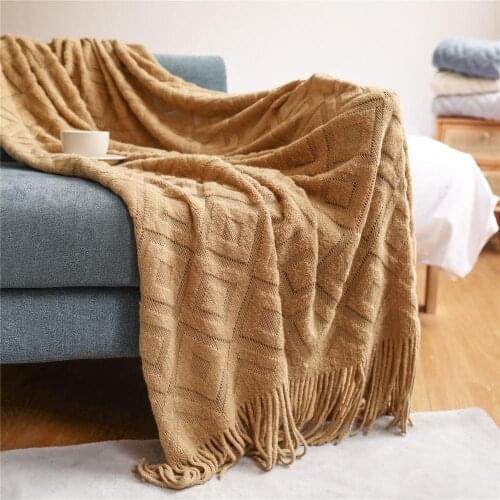 Inya Knitted Blanket Green Beige Solid Throw Bedspread Sofa Chair Bed Cover For Spring Summer Autumn
