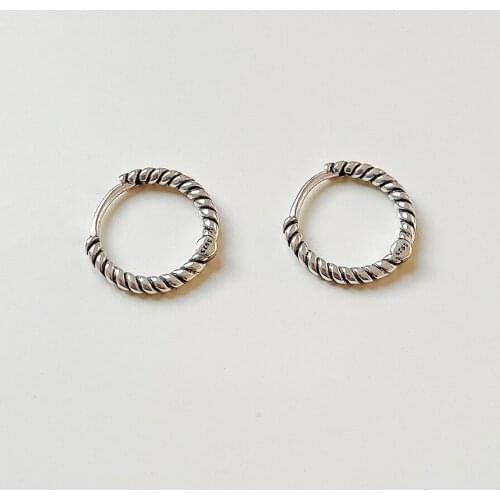 Retro Vintage 11mm*3mm 100% Authentic 925 Sterling silver Twisted Rope Loop hoop Huggie earrings FINE jEWELRY tlE2186
