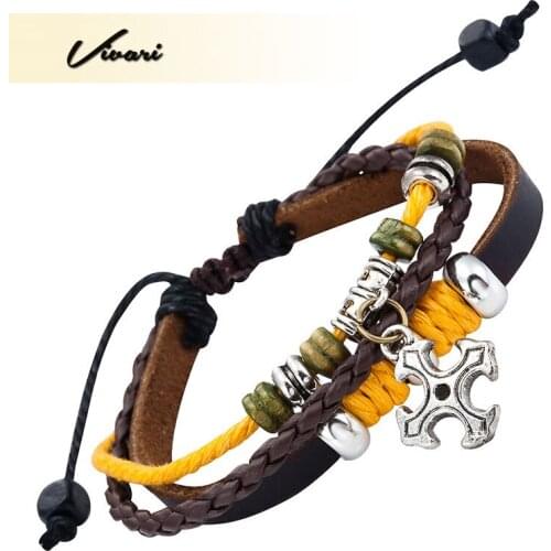 Vivari 2017 Women Classic Charm Leather Bracelets with Zinc Alloy Cross Shape Men fashion Bracelet Accessories Air Mail