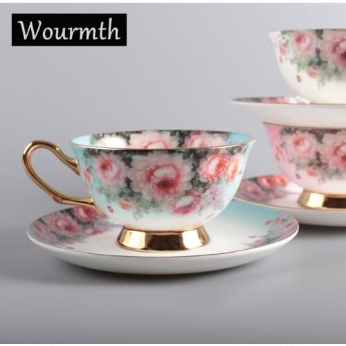 Wourmth European Style Flower Teacup Porcelain Valentines Day Gift High-grade Bone china Coffee cup & Saucer Ceramic Drinkware