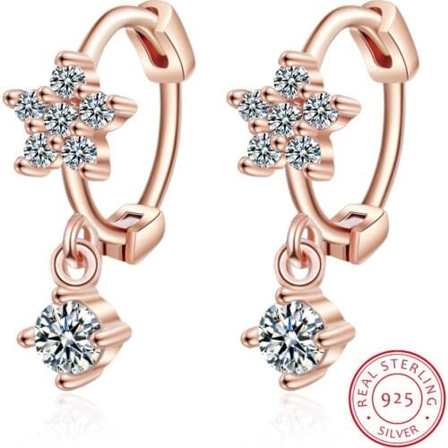 Rose Gold Star With Clear CZ Five petal flower Huggies Hoop Earring Anti-Allergic Jewelry For Woman Children Girl Baby Kid