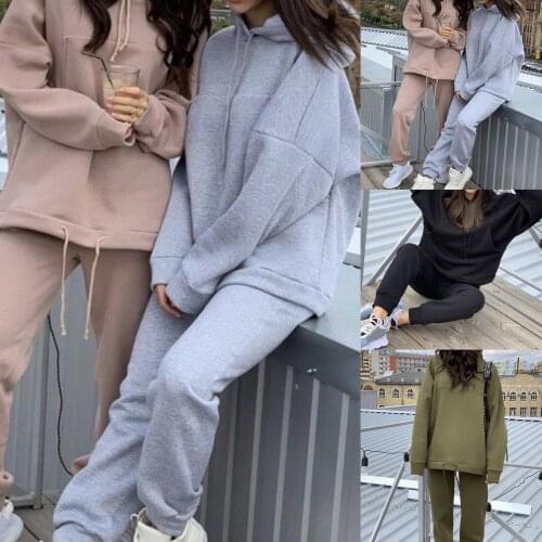 Women Winter Fashion Tracksuit 2020 Newest Long Sleeve Pocket Loose Hoodie Sweatshirt Pants Suit Casual Warm Clothes For Female