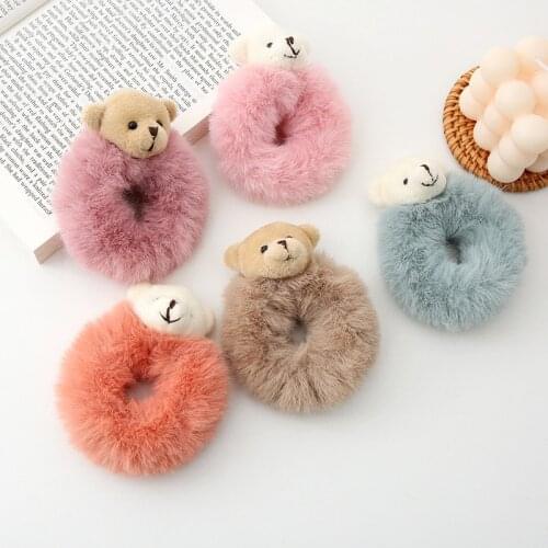 1PCS Cartoon Bear Plush Princess Headwear Kids Cute Elastic Hair Bands Children Hair Ties Girls Accessories Baby Headdress