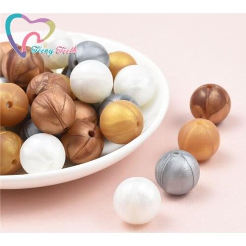 Teeny Teeth 20 PCS Metallic Series Baby Accessories Beads Round 12-15 MM Food Grade Teething Silicone Round Bead For DIY Jewelry