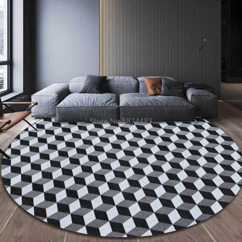 200cm 3D Solid Geometry Black and White Gray Small Lattice Square Living Room Bedroom Hanging Basket Chair Round Floor Mat