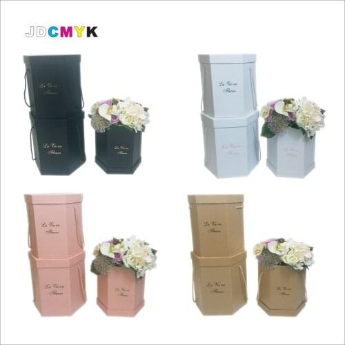 2020 Clearance stock 3PCS/set hexagon florist packing flower gift box,wedding party decoration Valentines day gifts box