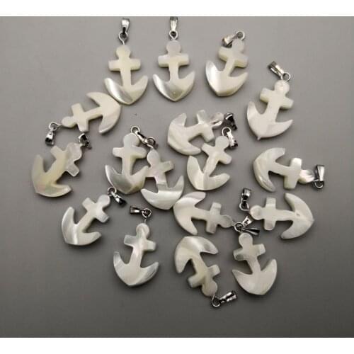 Fashion 24pcs/lot natural stone shell charms anchor pendant for Jewelry making Necklace Accessories Free shipping Wholesale