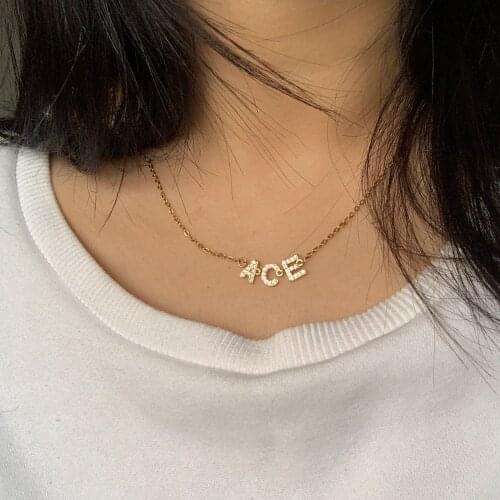 3 Letters Custom Name DIY 26 Initial Letter Choker Necklace Womem Men Trendy Micro Pave CZ Alphabet Charm Steel Chain Jewelry