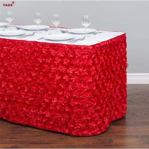 Satin Rosette Table Skirt Banquet Tablecloth Skirting For Wedding Event Party Decoration