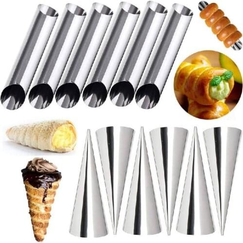 New 12pcs Cream Horn Molds Waffle Cone Roll Cannoli Tube DIY Croissant Pastry Roll Tools Stainless Steel Cone Mold Tubular Mold