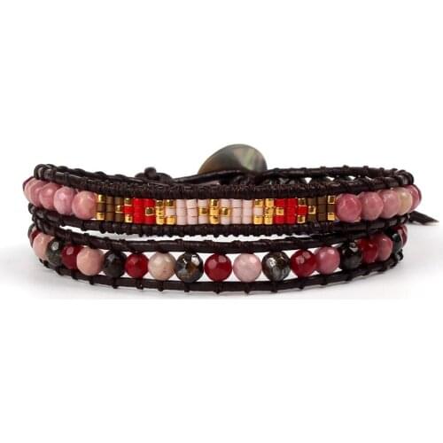 Ethnic Woven Bracelet 4 MM Natural Stone Imported Leather Rope Antique Beads Adjustable Length