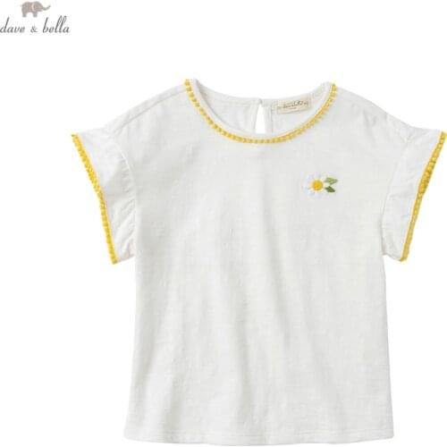 DKS16942 dave bella summer 5Y-13Y kids girls fashion solid T-shirt children girls high quality fashion tees