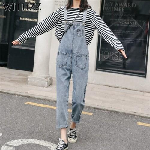 WITHZZ Spring Autumn Womens High Waist Strap Pants Pocket Denim Jumpsuit Women Romper Jeans Jumpsuit Female Streetwear