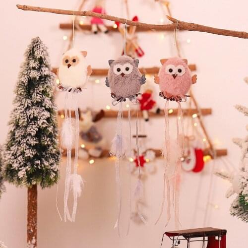 1pc Cartoon Cute Christmas Fluffy Owl Doll Toy Ball Decoration Home Xmas New Year Decor Christmas Tree Pendants Ornament