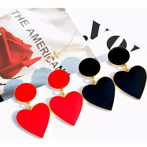 Fashion Black Red Heart Korean Earrings For Women Gold Earrings Summer Love Bohemian Statement Earring Hangers