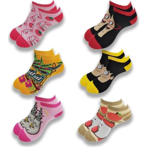 Fashion Harajuku Style Cartoon Print Invisible Short Socks Happy Funny Street Socks Women Korean Style Novelty Ankle Socks