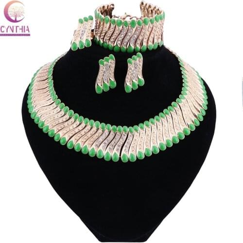 Fashion Wedding Dubai Africa Nigeria African Jewelry Set Green Necklace Earrings Bracelet Ring Bridal Jewelry Sets