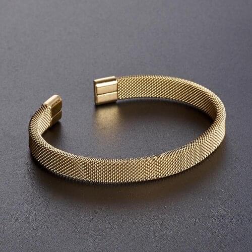 Fashion Jewelry 316L Stainless Steel Gold Color "C" Shape Net Chain Ladies Womens Bracelet Cuff Bangle Christmas Gift 18cm