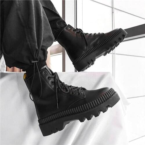 Winter Men Ankle Boots Black Leather 2021 Fashion Autumn Warm Fur Motorcycle Non-slip Waterproof Platform Boots Shoes Men Botas
