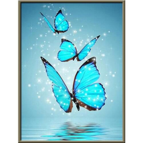Butterfly Flower Printed Water-Soluble Canvas 11CT Cross-Stitch Embroidery Full Kit DMC Threads Handmade Adults