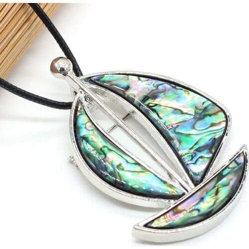 Natural Abalone Shell Pendant Necklace Cute Sailboat Shell Pendant Necklace Fit Jewerly Gift Length 55+5cm Size 40x56mm