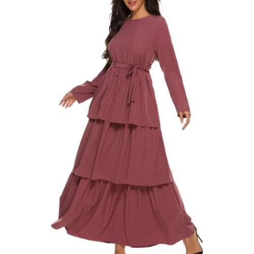 New Muslim Womens Dress Solid Color Cake Skirt Arab Dress