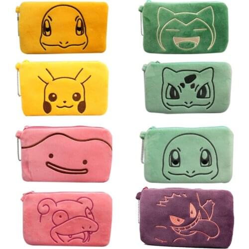 Original Pokemon Plush Pencil Case Storage Bag Clutch 20cm Pikachu Gengar Charmander Pink Green PP Conton Kids Gift