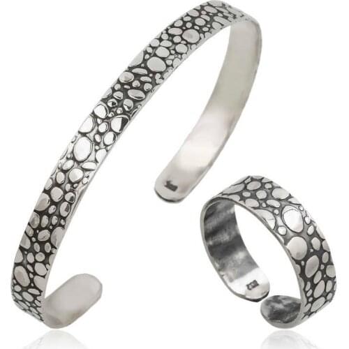 Original silver , Drop Patterned Bracelet and Ring Set ,Most Special Jewelry Sets Suitable and Quality Products Types