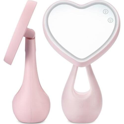AsyPets Portable LED Makeup Mirror Charging Colorful Heart-shaped Table Lamp Light Mirror Comb Table Night Light