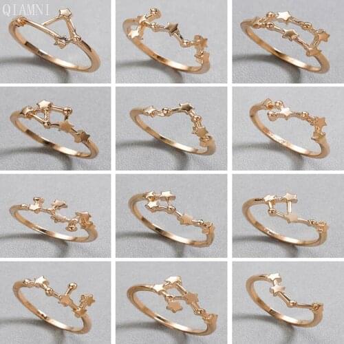 QIAMNI 12 Constellations Zodiac Sign Finger Rings Aries Taurus Gemini Cancer Virgo Libra Scorpius Sagittarius Capricornus Ring
