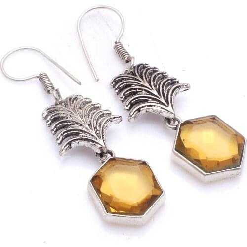 Genuine Citrine Silver Overlay on Copper Earrings , Hand made Women Jewelry Gift, E5807