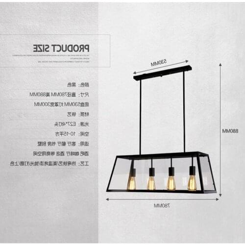 Modern Led Wrought Iron Pendant Light Decoration Art Rectangular Glass Lamp industrial lamp