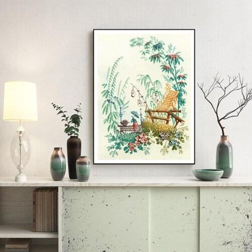 Antique Chinoiserie Watercolor Painting Vintage Chinese Bridge Illustration Poster Art Canvas Print Living Room Wall Art Decor