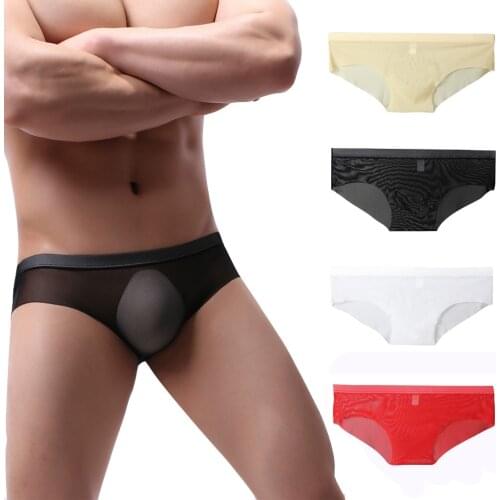 Mens Mesh Low Waist Underwear Soft Breathable Knickers Short Sexy Briefs men sexy transparant underwear cueca masculina