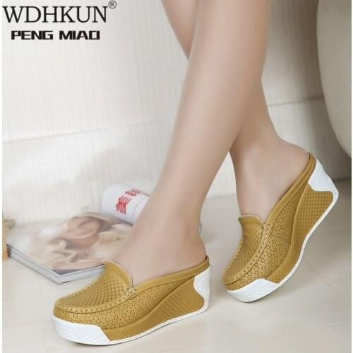 Women Summer Casual Slingbacks High Heels Pumps Slip on Shoes for Women Mesh Female Platform Wedges Shoes Woman E883