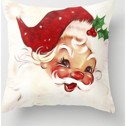 Vintage Santa Decorative Pillowcases Cotton Linen Christmas Throw Pillow Case Home Sofa Decor Pillowcase