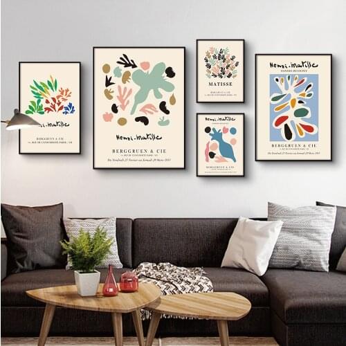 Henri Matisse Vintage Poster Canvas Prints Abstract Painting Minimal Wall Art Pink and Blue Wall Pictures Decor For Living Room