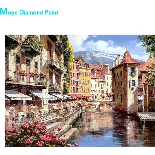 Watery City House Scenery Diamond Painting Round Full Drill Scenic Nouveaute DIY Mosaic Embroidery 5D Cross Stitch Gifts