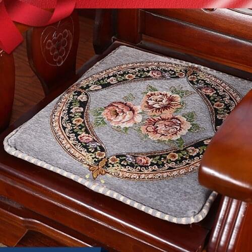 Jacquard Chair Cushions Elegant Flower Embroidery Seat Mats Dinning Stool Cushions Restaurant Hotel Sit Pad Chinese Retro Style