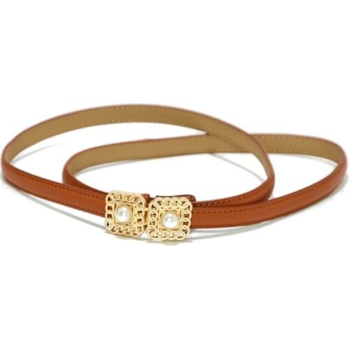 Womens new imitation leather thin belt Korean version of simple and delicate double buckle thin belt bg-1392