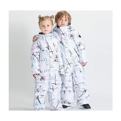 Winter Girls One Piece Ski Suit Boys Skiing Suit Kids Snowboard Suit Windproof Waterproof Jacket Super Warm Hooded Sport Wear