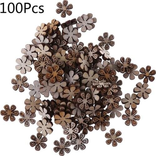 100pcs Cut Wood Flower Embellishment Wooden Flower Egg Shape Craft Wedding Decor