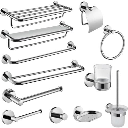 Bathroom Hardware Set Chrome Towel Hanger Ring Roll Paper Shelf Holder Toilet Brush Toothbrush Cup Holder Bathroom Accessories
