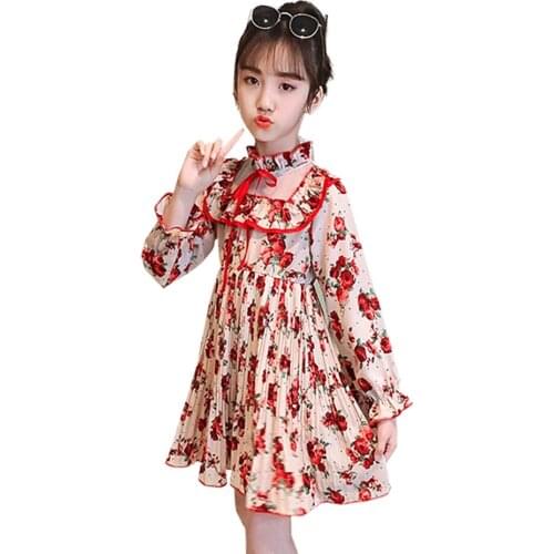 Kids Dresses For Girls Rose Floral Dress For Girls Casual Style Children Dresses Spring Autumn Clothes For Girls 6 8 10 12 14